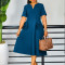 New fashionable V-neck three-dimensional flower short sleeved waist cinched A-line skirt