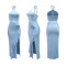 Solid color side opening ruffle skirt paired with lace up sleeveless top