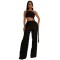 Women's fashion neck hanging, strapless, pleated, tied rope wide leg jumpsuit