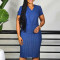 New fashionable and elegant V-neck short sleeved solid color plus size African dress