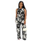Cross border women's two-piece sleeveless vest, high waisted pants, floral print set
