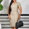 New fashionable and elegant V-neck short sleeved solid color plus size African dress