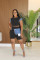 Women's denim patchwork design short sleeved top shorts set two-piece set
