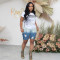 Summer new casual trend gradient color ripped denim shorts