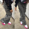 Fashion denim pants, women's casual high waisted straight leg pants