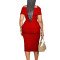 Short sleeved square neck solid color high waisted ruffled edge hip hugging OL pencil skirt