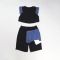 Women's denim patchwork design short sleeved top shorts set two-piece set