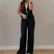 Women's French style commuting OL V-neck black sleeveless suit button high waisted wide leg pants