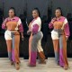 Sexy sports woven set with zipper and drawstring design, two-piece set with color blocking printing set