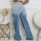 Women's clothing source for spring and summer new styles, women's fashionable and casual multi pocket gradient denim wide leg pants