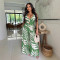 Fashionable and sexy printed neck hanging top, wide leg pants two-piece set