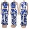 Cross border women's two-piece sleeveless vest, high waisted pants, floral print set