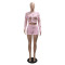 Embroidered net set round neck long sleeved top paired with sexy shorts two-piece set for women