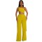 Women's fashion neck hanging, strapless, pleated, tied rope wide leg jumpsuit