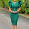 Summer round neck lotus leaf sleeve nail diamond wrapped hip dress party banquet hollow out foreign trade dress