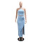 Solid color side opening ruffle skirt paired with lace up sleeveless top