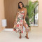 Women's sexy slit skirt elegant printed suspender dress