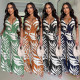 Fashionable and sexy printed neck hanging top, wide leg pants two-piece set