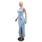 Solid color side opening ruffle skirt paired with lace up sleeveless top