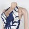 Fashionable and sexy printed neck hanging top, wide leg pants two-piece set