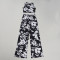 Cross border women's two-piece sleeveless vest, high waisted pants, floral print set