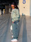 New casual fashion trend for women's clothing, distressed washed blue jeans, straight leg pants