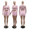 Embroidered net set round neck long sleeved top paired with sexy shorts two-piece set for women
