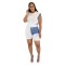 Women's denim patchwork design short sleeved top shorts set two-piece set