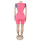 Women's denim patchwork design short sleeved top shorts set two-piece set