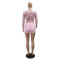 Embroidered net set round neck long sleeved top paired with sexy shorts two-piece set for women