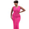 Casual and fashionable solid color sleeveless single breasted temperament slit dress long style