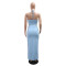 Solid color side opening ruffle skirt paired with lace up sleeveless top