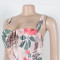 Women's sexy slit skirt elegant printed suspender dress