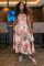 Women's sexy slit skirt elegant printed suspender dress
