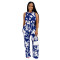 Cross border women's two-piece sleeveless vest, high waisted pants, floral print set