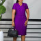 New fashionable and elegant V-neck short sleeved solid color plus size African dress