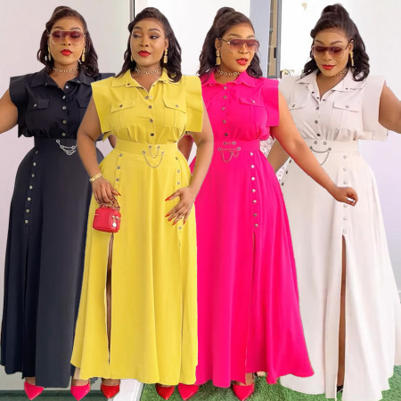 Elegant commuting solid color lapel sleeveless workwear split long skirt two-piece set