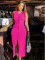 Casual and fashionable solid color sleeveless single breasted temperament slit dress long style