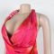 Deep V-neck bead hanging neck sexy high slit printed pattern silk texture dress