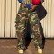 Fashionable casual camouflage printed multi pocket street fashion workwear straight leg pants