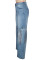 Fashionable classic embroidery retro artistic blue high waisted wide leg denim pants