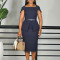 Short sleeved square neck solid color high waisted ruffled edge hip hugging OL pencil skirt