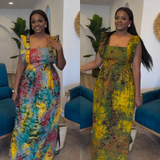 New fashionable women's pleated design printed dress
