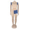 Women's denim patchwork design short sleeved top shorts set two-piece set