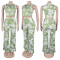 Cross border women's two-piece sleeveless vest, high waisted pants, floral print set