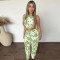 Cross border women's two-piece sleeveless vest, high waisted pants, floral print set