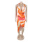 Deep V-neck bead hanging neck sexy high slit printed pattern silk texture dress