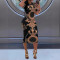 Women's casual fashion luxury gold print elegant slim fit mid length dress
