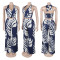 Fashionable and sexy printed neck hanging top, wide leg pants two-piece set