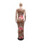 New oblique neck hollowed out see through mesh printed dress for women's wear